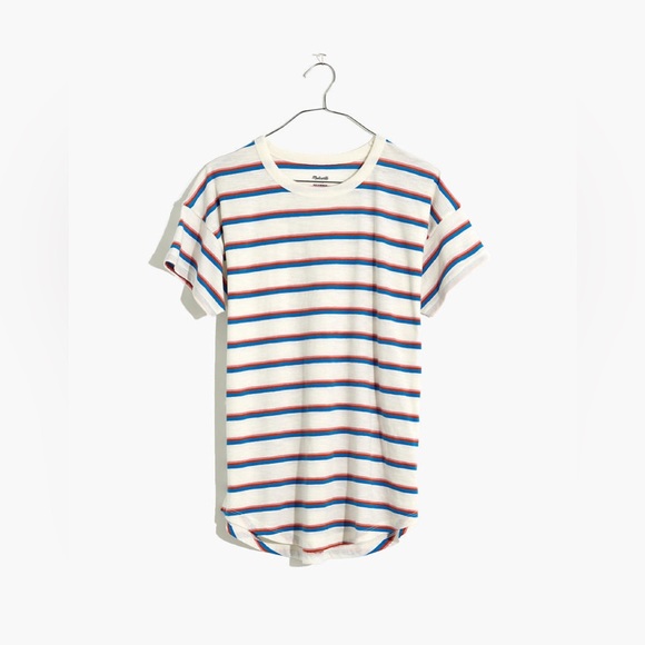 Madewell | rib crewneck tee in rock wood stripe size s small - Picture 2 of 12